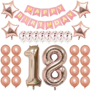 Adult Rose Gold Latex Balloons Set Happy Birthday Decorations for 18th Birthday Party Party Favors & Decorations