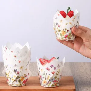 200pcs Wildflower Tulip Paper Cupcake Liners Muffin Wrappers for Spring Easter Bridal Shower Wedding Graduation Decorations