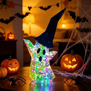 Iridescent Halloween Ghost LED Light Prismatic Holographic Spooky Party Supplies Luminous Eco-friendly USB Powered Dimmable Home