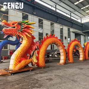Custom Chinese Loong Arch Tunnel Sculpture Outdoor Life Size Mythical Dragon Walk-Through Pathway For Festival Event Display
