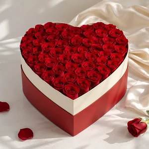 Valentines Day Heart Shape Flower Box Custom Logo Art Paper UV Coating Rigid Gift Box For Red Roses