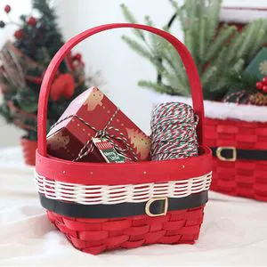 Red Christmas Gift Basket Box Supplies Hamper Basket Christmas Red Wooden Clip Baskets With Handles