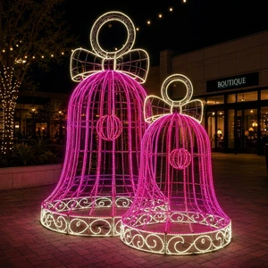 OBBO 3D LED Double Bell Motif Sculpture Christmas Outdoor Waterproof Commercial Grade Holiday Display Wholesale
