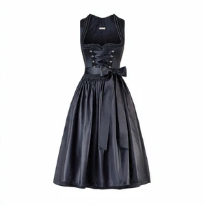 High Quality Satin Polyester Dirndl Dress Black Oktoberfest Bavarian Traditional Long Dirndls German Dirndls Bavarian Women's