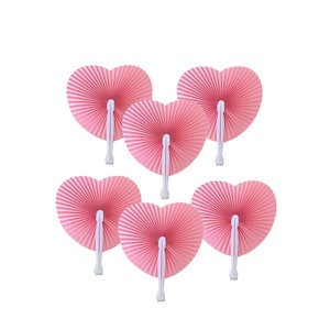 Blank Folding Fan Handmade Pink Heart Round Hand Folding Fans With Plastic Handle For Dance Wedding Church Party Gift Fans