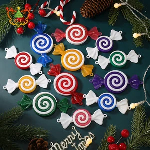 High Quality Environment-Friendly Plastic Christmas Candy Ornaments Simulated Candy Swirl Lollipop Shape Tree Decorations Cute