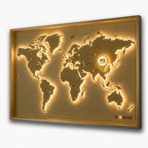 Luxury PVD Gold Stainless Steel Interactive LED World Map Custom Brand Branch Display Sign For Hotel Lobby & Group Headquarters