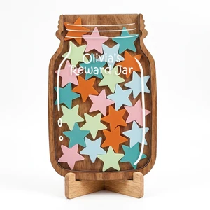 Custom Personalized PlyWood Multifunction Classroom Reward Jar Carved Flower Star Dinosaur Tokens Christmas Gift