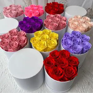 Lovebay Custom Design Eternal Roses Wholesale 7Roses Forever Roses In A Box Long Lasting Real Preserved Roses In Round Box