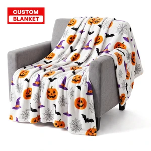 Ujoy Gift Factory Supply Skin Friendly Flannel Four Seasons Halloween Custom Pattern Digital Printing Flannel Fleece Blanket