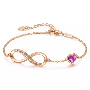 Wholesale Mother's Day Gift Anniversary Birthday Jewelry Couples Heart Birthstone Charm Link Bracelet Adjustable Bracelet