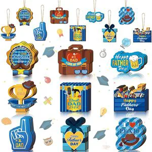 9Pcs Blue UV Printed Eco-Friendly Wooden Father's Day Hanging Ornaments Set Personalized Dad Birthday Gift Home Decor