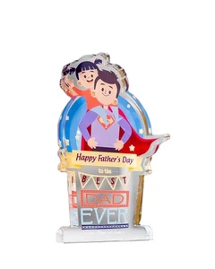 Happy Father's Day Cute Folk Art Father's Gift Made of UV Printed Wood for the Table Meaningful Gift for Father