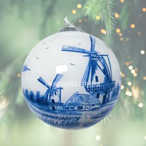 High Quality Hand-Painted Dutch Holland Windmills Christmas Ball Tree Hanging Ornaments Festive Home Decoration Glass Xmas Ball