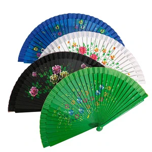 Wholesale Eco-Friendly Plain Clack Solid Wood Painted Handheld Custom Folding Personalized Wooden Hand Fan Halloween New Year