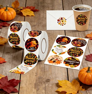 Happy Thanksgiving Stickers, Autumn Sticker - Turkey, Pumpkin, 'Happy Thanksgiving'