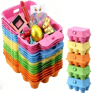 Easter Egg Carton Gift Basket Set Half Dozen Colorful Food Grade Paper Pulp Package Includes Cards Clips Ribbon Raffia