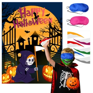 Halloween Themed Party Decoration Poster Funny Holiday Sticker Eye Mask Game Set for Children's Birthday Made of Paper