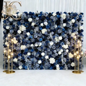 Realistic Handmade 5D Spun Silk Eco-Friendly Modern Artificial Flower Wall Roll-Up Wedding Rose Backdrop Panel for Parties
