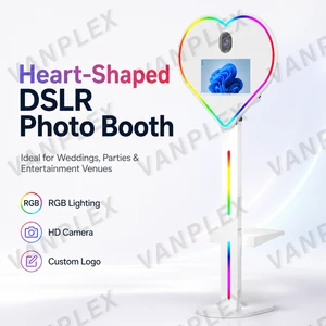 Unique Heart Shaped Instant Print Selfie Photo Booth Touchscreen 15.6 Inch SLR Metal Stand Kiosk Custom Logo RGB Light Wedding