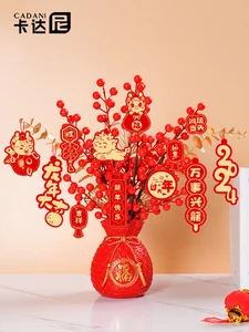 New House Warming Ceramic Figurine Rich Fruit Decoration Ornaments Lucky Bags for Chinese New Year Spring Festival Gifts High