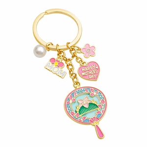 Custom Metal Keychain Personalized Mothers Day Flower Fan Charm Keyring Gold Plated Cute Gift Souvenir for Mom Women