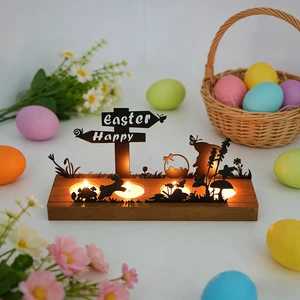 New Easter Happy-themed Spring Candle Holder Rabbit Silhouette Desktop and Home Decoration