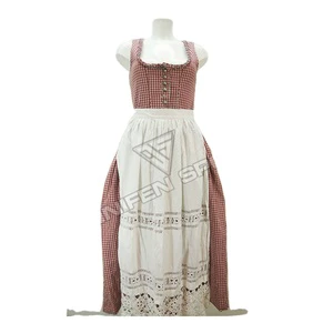 Wholesale Bavarian Octoberfest German Costume Dirndl Dress Floor-Length 100% Cotton Solid Fabric 3 PCS Set Blouse