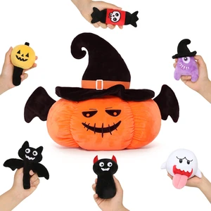 Halloween Bulk Pack 5pcs Glow-in-the-Dark Pumpkin Stuffed Animals 14 Pumpkin Bucket Soft Pillow Candy Pretend Play Preschool
