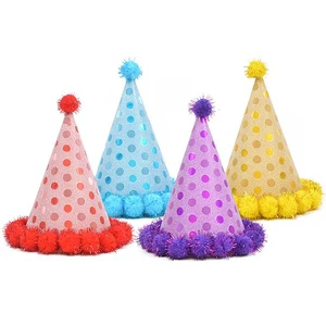 Adult and Children's Glitter Paper Polka Dot Plush Ball Birthday Hat Party Decoration Supplies Set
