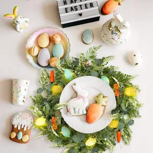 New Easter Egg Garland Wall Hanging Wreath with Mixed Flowers Twigs Pastel Plastic Eggs Easter Wreath Spring Egg Party Decor