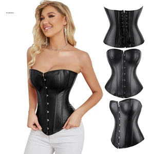 Overbust Gothic Costume Corset Basque Cincher Bustier Sexy Faux Leather Bustiers Bodyshaper Steampunk Corsets Lingeries