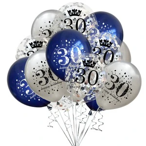 30th Birthday Durable Latex Balloons Blue Silver Navy Decorations for Adults Unisex Party Supplies