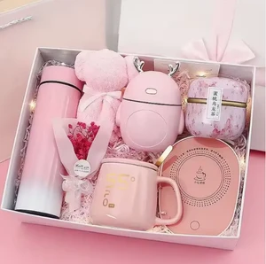6pcs Set Pink Girl Series Delicate and Beautiful Valentine's Day Thermos Cup Can Be Heated Mugs Towel Bow Limited Set