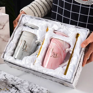 Nordic Marble Glaze Ceramic Mug Mr and Mrs Coffee Mugs Gold Line Holiday Promotional Gift Set Eco-friendly JXZ Brand