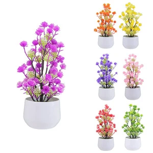 Artificial Potted Plants Small Faux Flowers with White Pot for Living Room Home Office Table Desk Decor Colorful Mini Bonsai