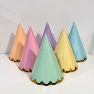 Unisex Macaron-Colored Cone Birthday Hat with Gold Trim Essential Party Decoration for Kids & Adults for Photo Booth Props