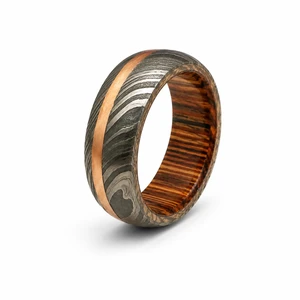 Jexmoo Custom Handmade Damascus Steel Ring with Digital Printing Ring Box-Perfect Father's Day Gift for Dad Husband Boyfriend
