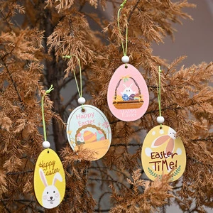 Easter Festive Home Accent Easter Colorful Flocked Egg Garland Decor Easter Wooden Eggshell Rabbit Ornaments