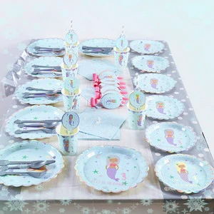 Mermaid Princess Children's Birthday Themed Party Supplies Paper Plates Tableware Centerpieces Customizable Party Decoration