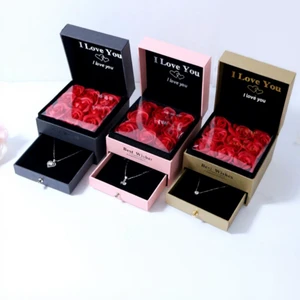 Square Printed Romantic Style Jewelry Display Box For Valentine's Day Gift Birthdays Preserved Flowers Jewelry