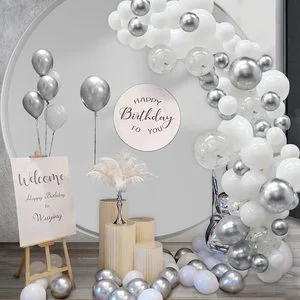 Huaming Adult Silver White Balloon Garland Accessories Party Set Luxury Birthday Wedding Party Decoration Balloon Arch Kit