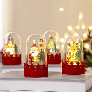 New Product Christmas Gifts Santa Claus Elk Snowman Design Plastic Dome Christmas Decoration Led Luminous Wooden Ornaments