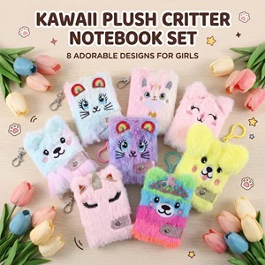 Cute Plush Animal Notebook Keychain Memo Pad Girls Diary Kids Stationery Birthday Party Favor Back to School Christmas Gift