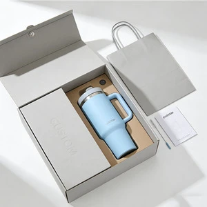 Custom Logo Design Gift Box 40oz Vacuum Insulated Termos Double Wall Stainless Steel Tumbler With Straw And Handle For Gift