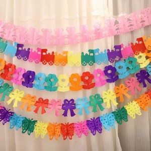 Colorful Paper Party Garland Set Birthday Decoration Hanging Banner Heart Flower Circle Paper Garland for Kids Party