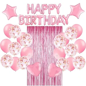 Wholesale Happy Birthday Party Supplies Pour Enfants Decor Fille Et Luxueuse Pink Ballon Decoration Anniversaire Set
