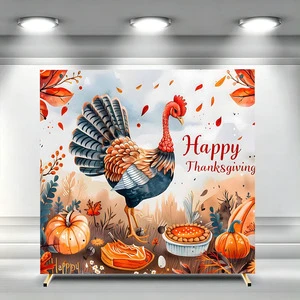 Happy Thanksgiving Square Arch Backdrop Cover Polyester Turkey Pumpkin Pie Autumn Arch Background Birthday Party Customizable