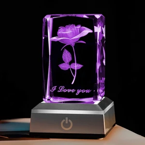 3D Rose Crystal Cube With LED Small Night Light Christmas / Valentine's Day for Mother's Day Anniversary Commemorate Gift