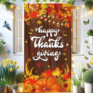 Thanksgiving Harvest Celebration Door Banner Turkey Fruit Pattern Porch Decor Polyester Lightweight Portable Indoor Outdoor